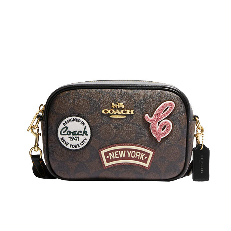 COACH 蔻驰 女士相机包盒子包斜挎包 贴画款 老花 褐色logo