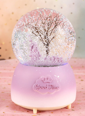 梦幻水晶球樱花飘雪八音盒下雪水晶球摆件送闺蜜情侣女生生日礼物