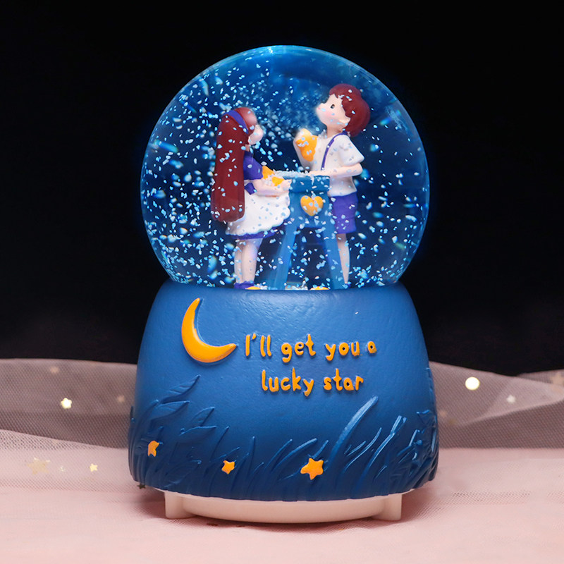 原创新品星愿水晶球音乐盒旋转发光八音盒情人节送老婆女朋友礼物