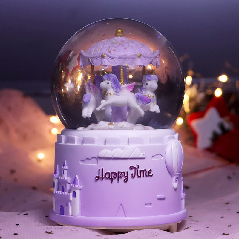 회전 목마 오르골 어린이의 가장 친한 친구 소녀 생일 선물 떨어지는 눈 발렌타인 데이 수정 구슬 오르골 장식품