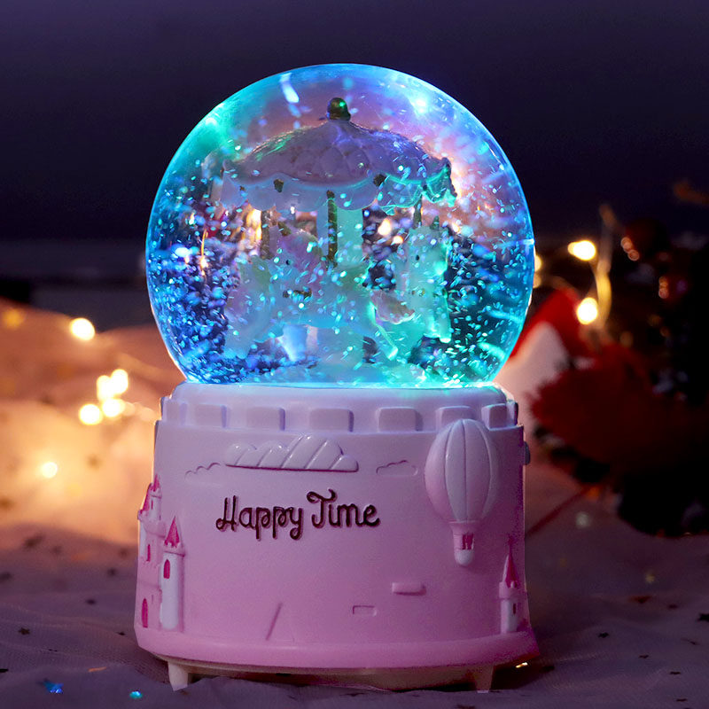 회전 목마 오르골 어린이의 가장 친한 친구 소녀 생일 선물 떨어지는 눈 발렌타인 데이 수정 구슬 오르골 장식품