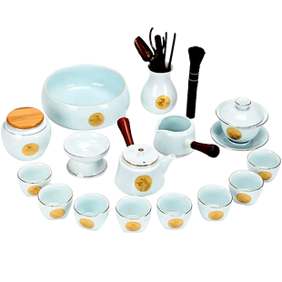 影青茶具套装陶瓷家用办公轻奢高档茶壶盖碗茶道杯洗整套礼盒装