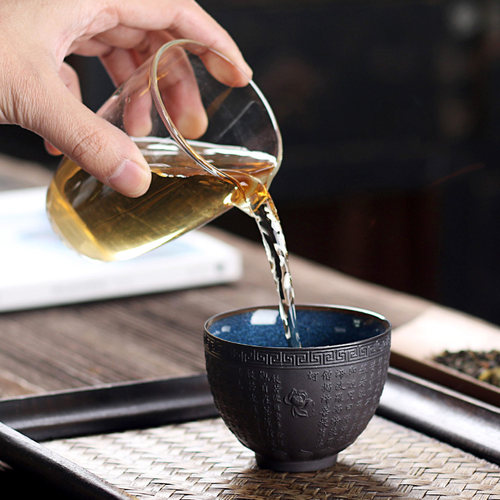 蓝珀窑变功夫茶具天目建盏拉丝