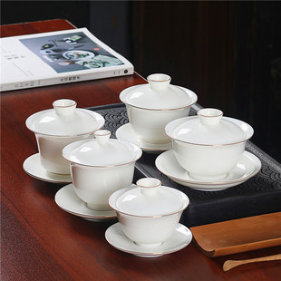 德化羊脂玉白瓷功夫茶具盖碗茶杯大小号泡茶三才碗陶瓷家用不烫手