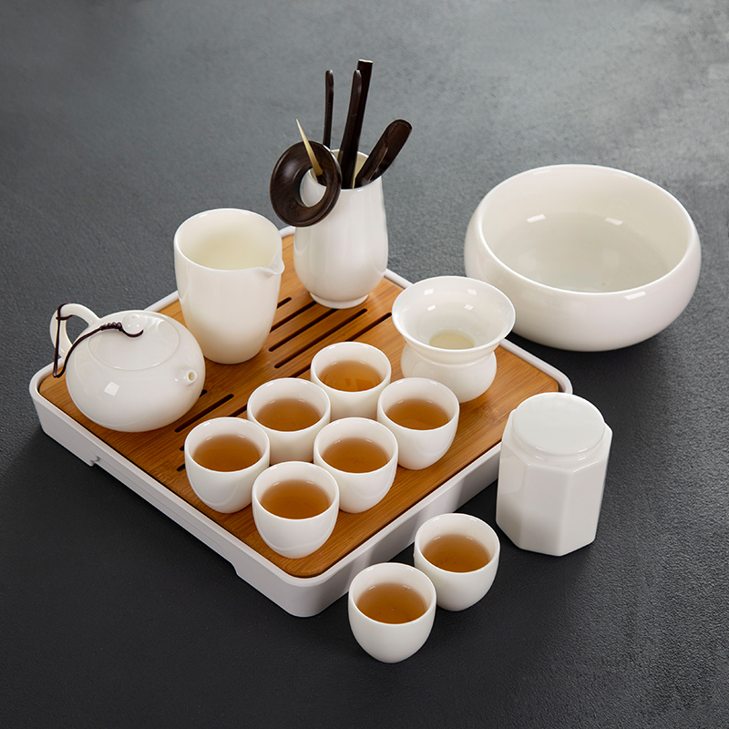 德化羊脂玉白瓷办公室功夫茶具