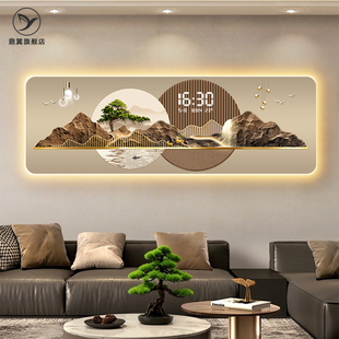饰画轻奢高级感带钟表时钟发光壁灯挂画 流水生财客厅沙发背景墙装