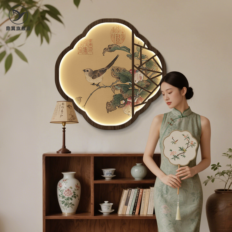 新中式宋代美学挂画入户玄关花鸟国风禅意茶室高级感氛围布置壁灯