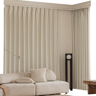 窗帘遮光2025新款遮阳帘卧室飘窗客厅隔断布绍兴柯桥奶油色雪尼尔