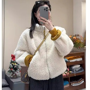韩版羊羔毛外套女立领短款毛绒外套秋冬新款夹克上衣2025新品外套