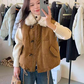 麂皮绒拼接毛领羽绒马甲女冬季 背心外套白鸭绒坎肩女 保暖加厚无袖