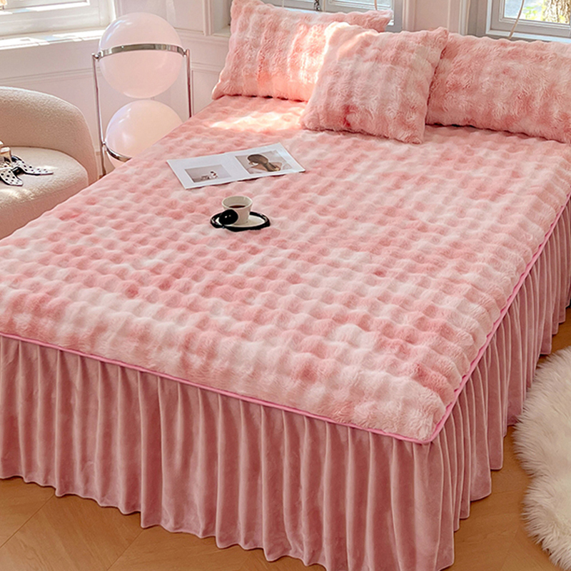 冬季加厚兔毛绒床裙加绒保暖防滑
