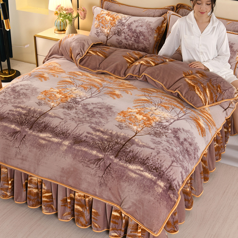 冬款牛奶绒床上四件套加厚保暖