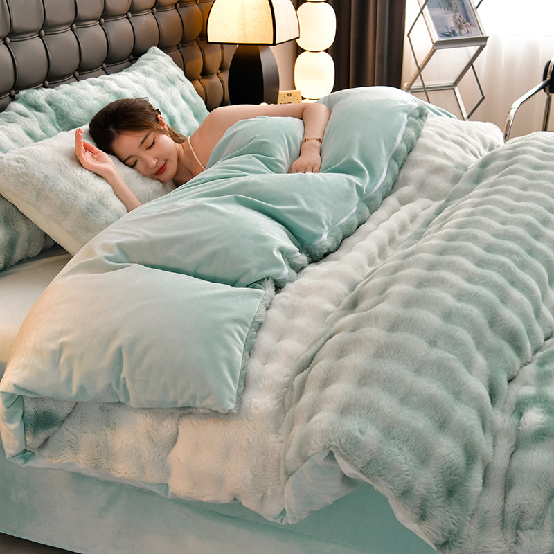 冬天兔兔绒床上四件双面绒牛奶绒