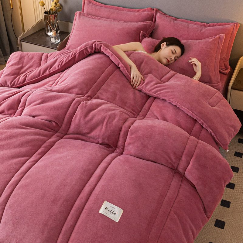 冬季保暖加厚牛奶绒被子四件套