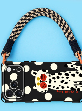 适用iphone17promax手机壳黑色磁吸苹果16背带挂脖13创意波点猫小米15个性14小众设计xsmax女款斜挎可背x手提