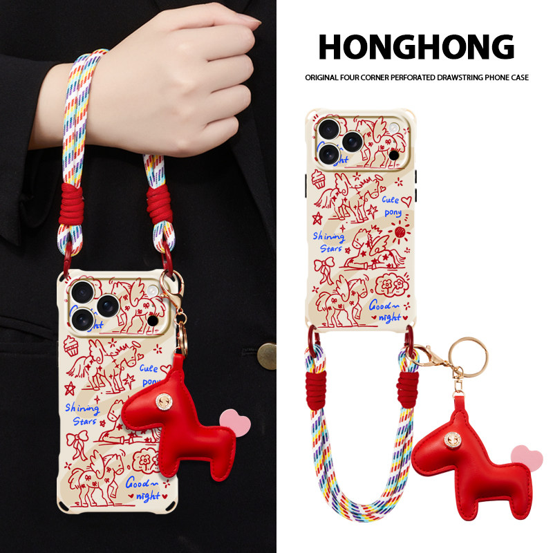 原创红色线条小马适用小米17promax手机壳创意挂件女款苹果1