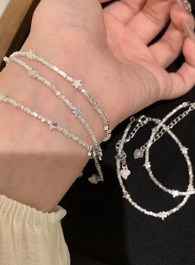 ins风星星碎银子手链女纯银轻奢小众设计高级感手饰闺蜜生日礼物