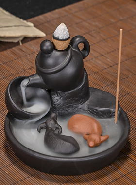 倒流香炉家居檀香熏香炉创意茶壶人生禅意扭转乾坤回流香炉摆件