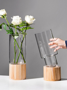 轻奢玻璃花瓶新中式 高档高级感 客厅电视柜摆件插花带底座创意新款