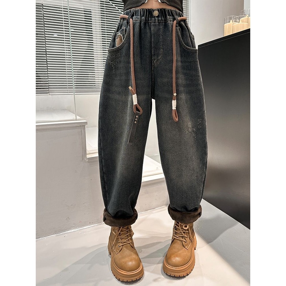 女童加绒裤子秋冬2025儿童牛仔裤加厚大童老爹裤宽松长裤高腰设计,童装/婴儿装/亲子装,儿童牛仔裤,淘宝优惠券,粉丝福利购,淘宝优惠卷