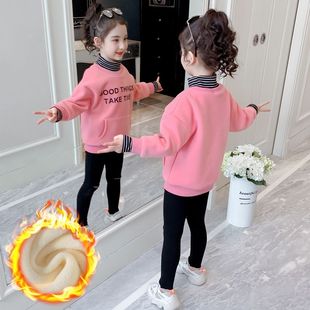 女童卫衣冬装加绒加厚2025新款儿童秋冬季保暖上衣洋气高领打底衫