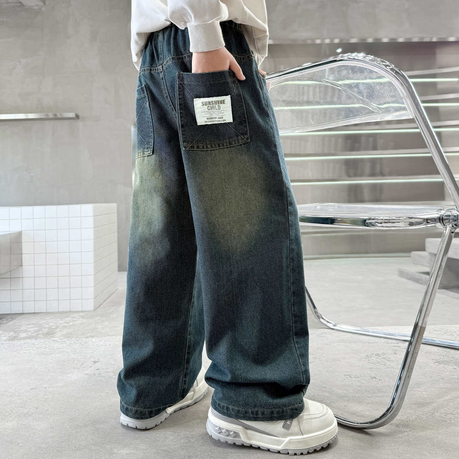 男童裤子春秋2026新款牛仔裤中大童洋气休闲裤儿童宽松长裤阔腿裤