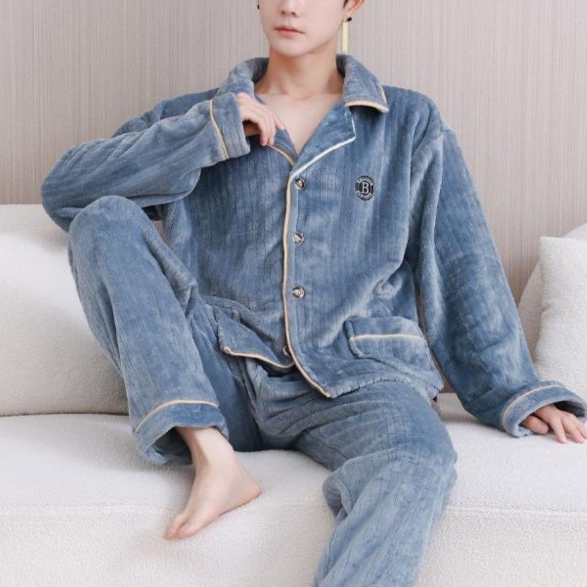 新款珊瑚绒睡衣男秋冬季加绒加厚法兰绒男士青少年男生家居服