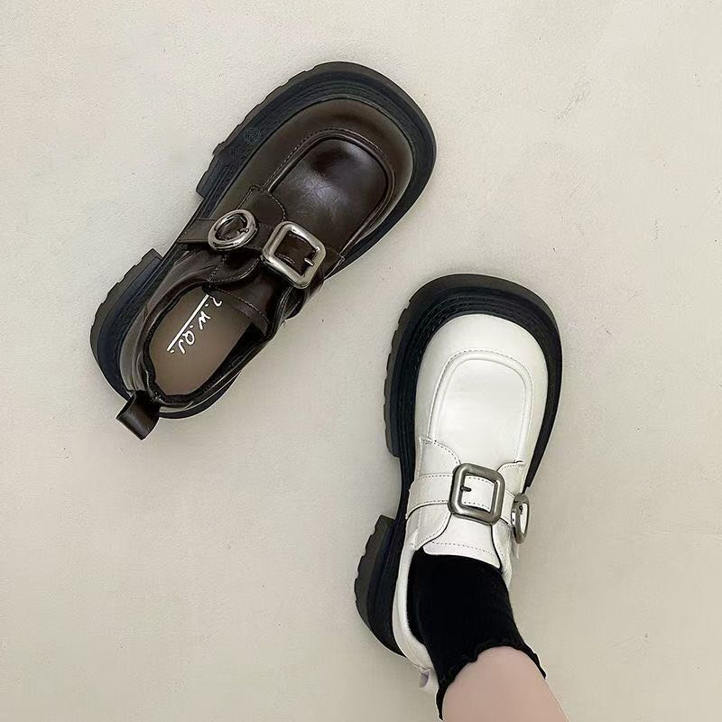 复古英伦风黑色厚底乐福鞋年秋冬季新款百搭单鞋增高小皮鞋女