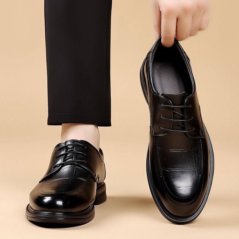头层牛皮秋新款格纹英伦透气真皮正装商务新郎结婚皮鞋男