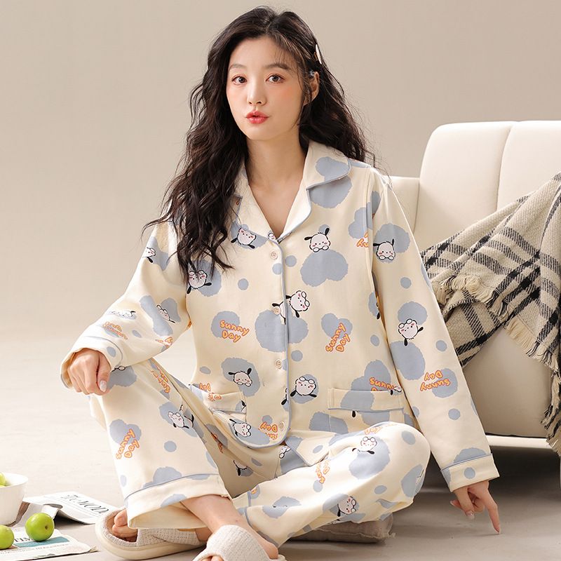 孕妇月子服睡衣女士秋冬季长袖开衫翻领产妇产后哺乳期家居服套装