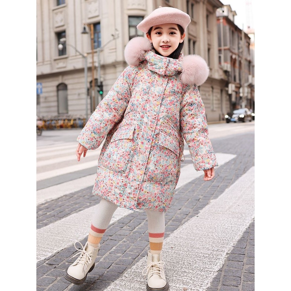2025冬季新款韩版儿童羽绒服女童中长款白鸭绒女孩中大童加厚外套