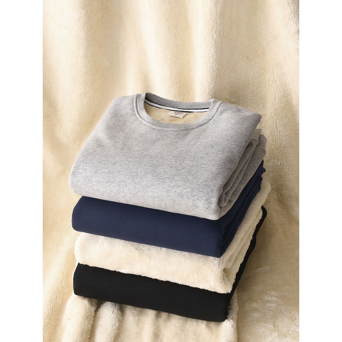 秋冬加绒卫衣男女款圆领套头宽松加厚羊羔绒保暖内搭上衣纯色卫衣