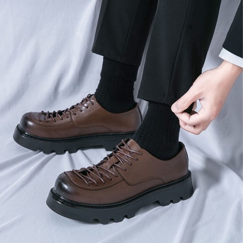 新款大码46厚底大头皮靴男增高英伦休闲机车马丁靴时髦发型师皮鞋