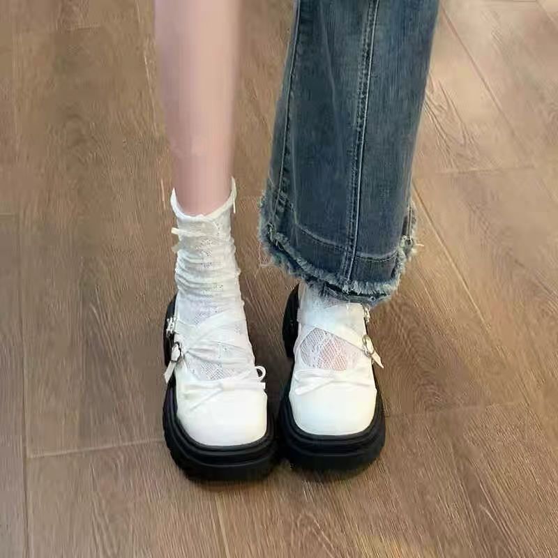 增高厚底配裙子玛丽珍鞋夏季新款英伦风小皮鞋女法式气质单鞋