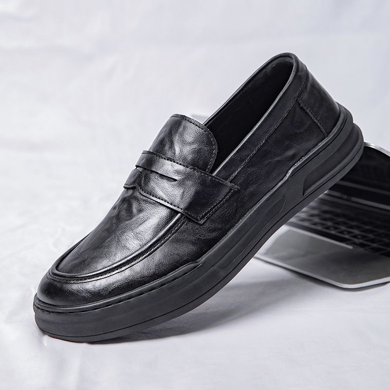 日系厚底增高大头商务皮鞋春季新款国潮懒人一脚蹬休闲皮鞋男