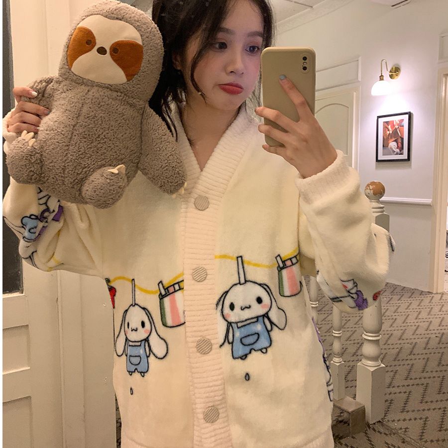 新款韩版睡衣女冬季睡袍可爱学生宿舍加绒加厚可外穿家居服女