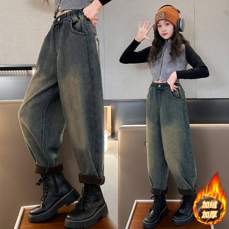 女童加绒牛仔裤秋冬新款中大童时髦冬款宽松加厚冬季儿童裤子,女装/女士精品,大码裤装,淘宝优惠券,粉丝福利购,淘宝优惠卷