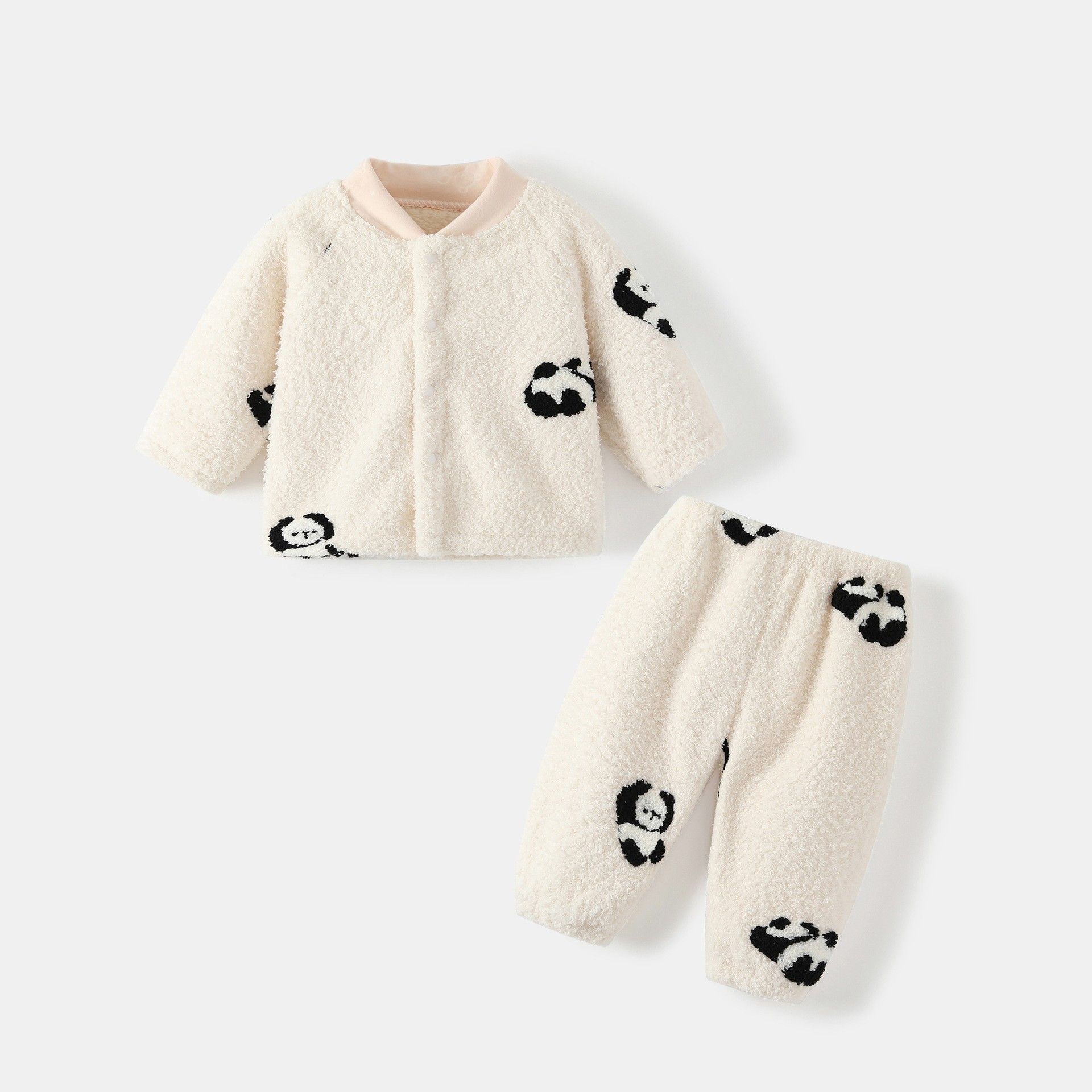 婴儿加绒加厚套装秋冬款男女童宝宝加厚冬款套装儿童家居服睡衣