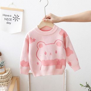 儿童针织衫 女童毛衣套头加绒加厚洋气小童2025新款 女宝宝内搭冬季