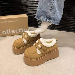 时尚百搭玛丽珍厚底加绒小皮鞋女2025秋冬新款英伦风乐福鞋棉鞋子