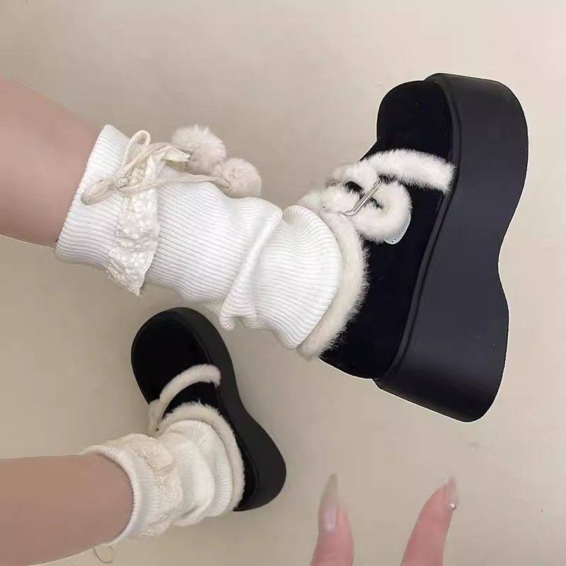 保暖增高冬季鞋子加绒米色棉鞋厚底毛毛百搭乐福鞋女复古新款高跟,女鞋,时尚雪地靴,淘宝优惠券,粉丝福利购,淘宝优惠卷