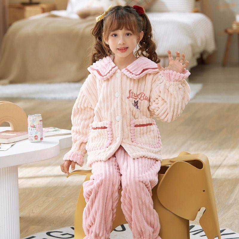 儿童睡衣秋冬绒女童家居服加绒割绒公主宝宝女孩甜美法兰绒套装,童装/婴儿装/亲子装,家居服套装,淘宝优惠券,粉丝福利购,淘宝优惠卷