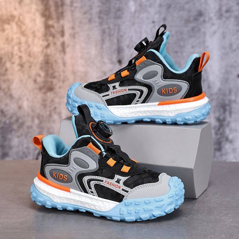 儿童运动鞋秋冬新款中大童旋转纽扣鞋皮面防水男童休闲跑步鞋