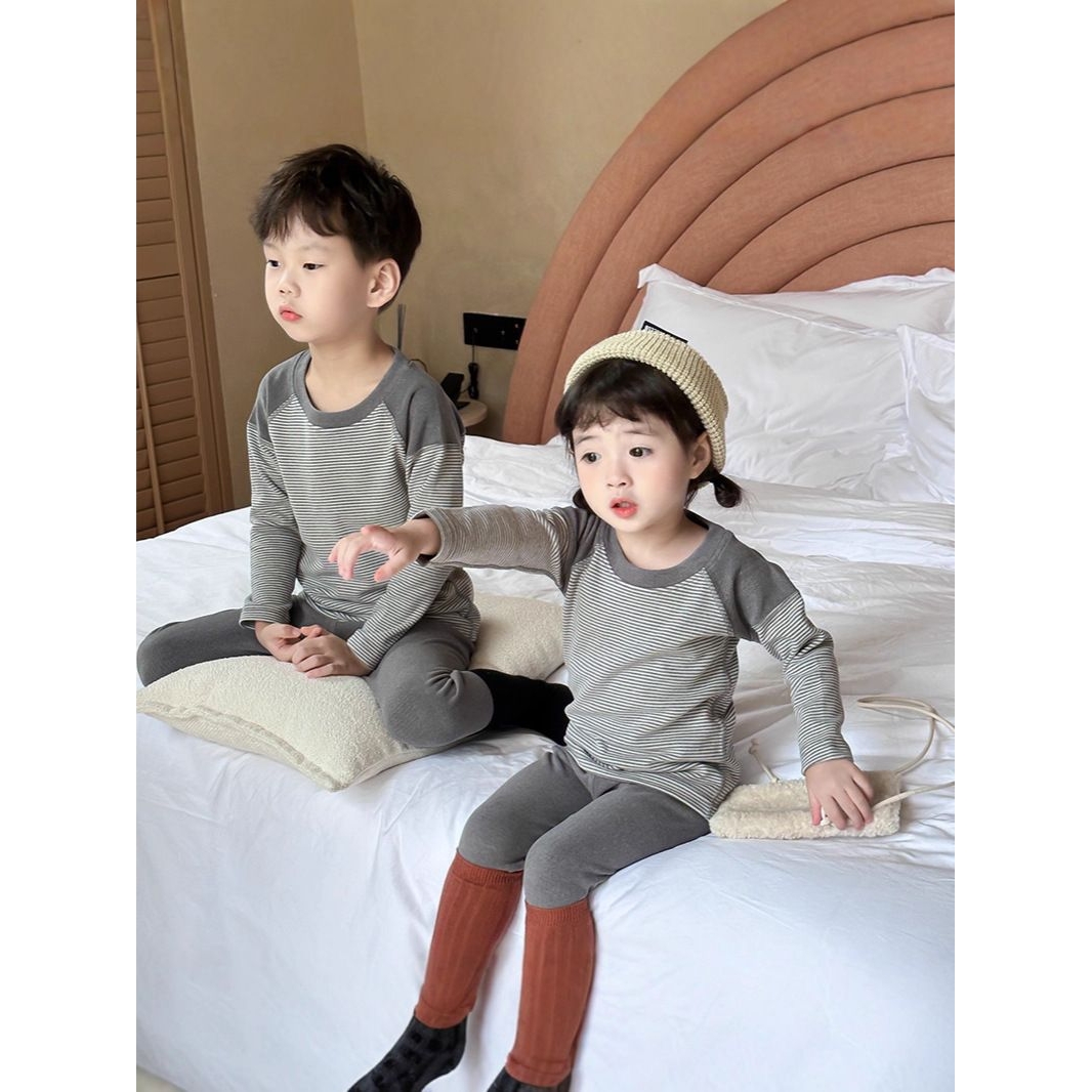 秋冬儿童插肩袖内衣套装男女童秋衣秋裤中小童无痕保暖家居服睡衣