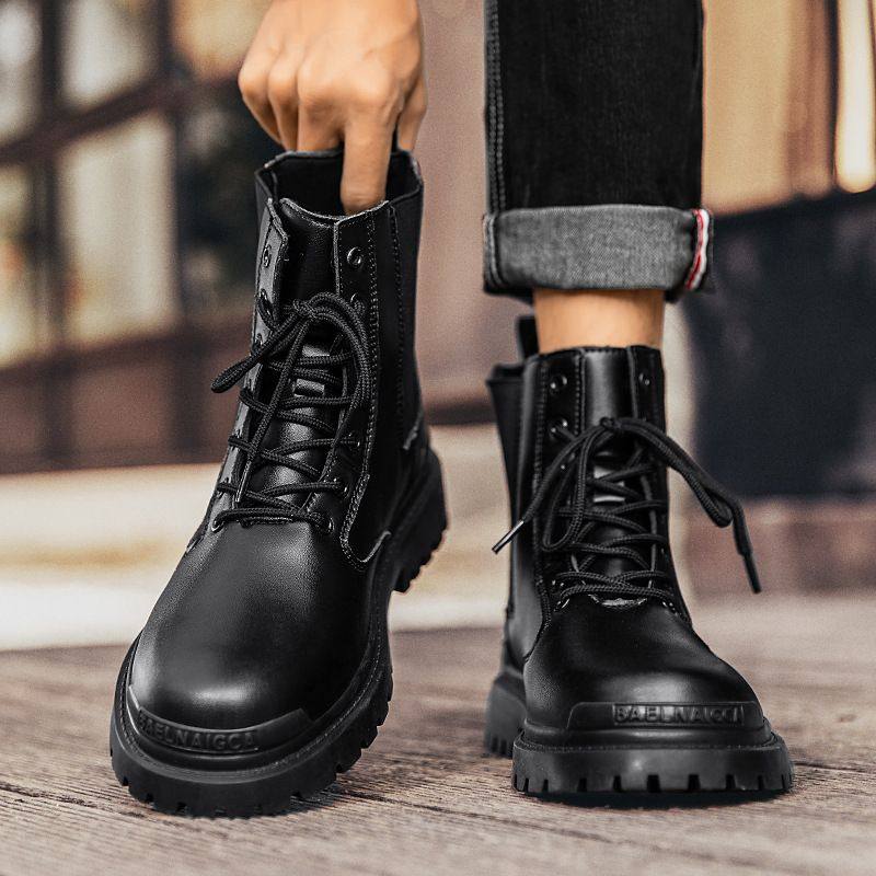 高帮马丁靴男夏季黑色英伦工装皮靴男高级感百搭侧拉链骑士机车靴