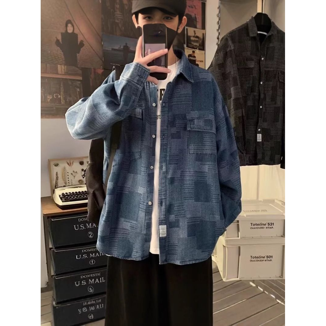 牛仔长袖衬衫男春秋ins潮流设计感小众外套秋季港风日系痞帅衬衣