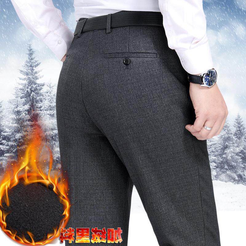 加绒加厚休闲男裤子宽松爸爸裤子中老年父亲款秋冬西裤男商务长裤