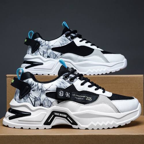 春季男鞋新款透气网面网鞋子男潮流百搭增高运动休闲跑步老爹潮鞋