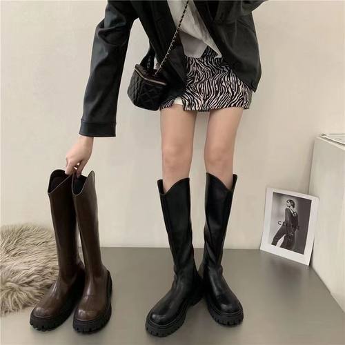 瘦瘦靴高筒厚底不过膝长筒靴女2025新款秋冬英伦风显瘦骑士靴皮靴