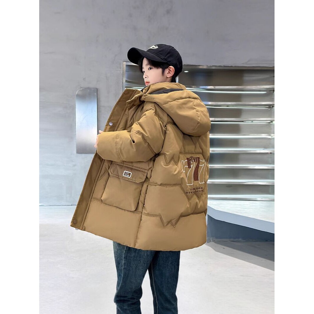 男童冬装棉服中长款2025新款羽绒棉服男孩加厚保暖外套中大童棉袄